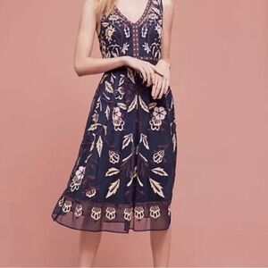 Moulinette Soeurs Navy Floral Embroidered Midi Dress